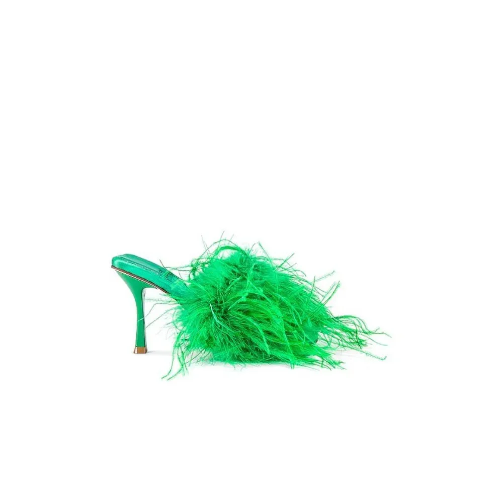 Jeffrey Campbell Chauffeur Feather Mule Heels Bright Green - Picture 2 of 7